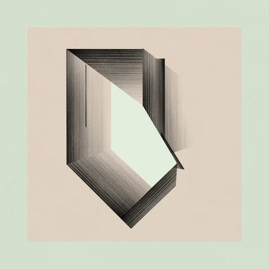 Geometric art print 927 by Jesús Perea, architectural form with black lines and beige background