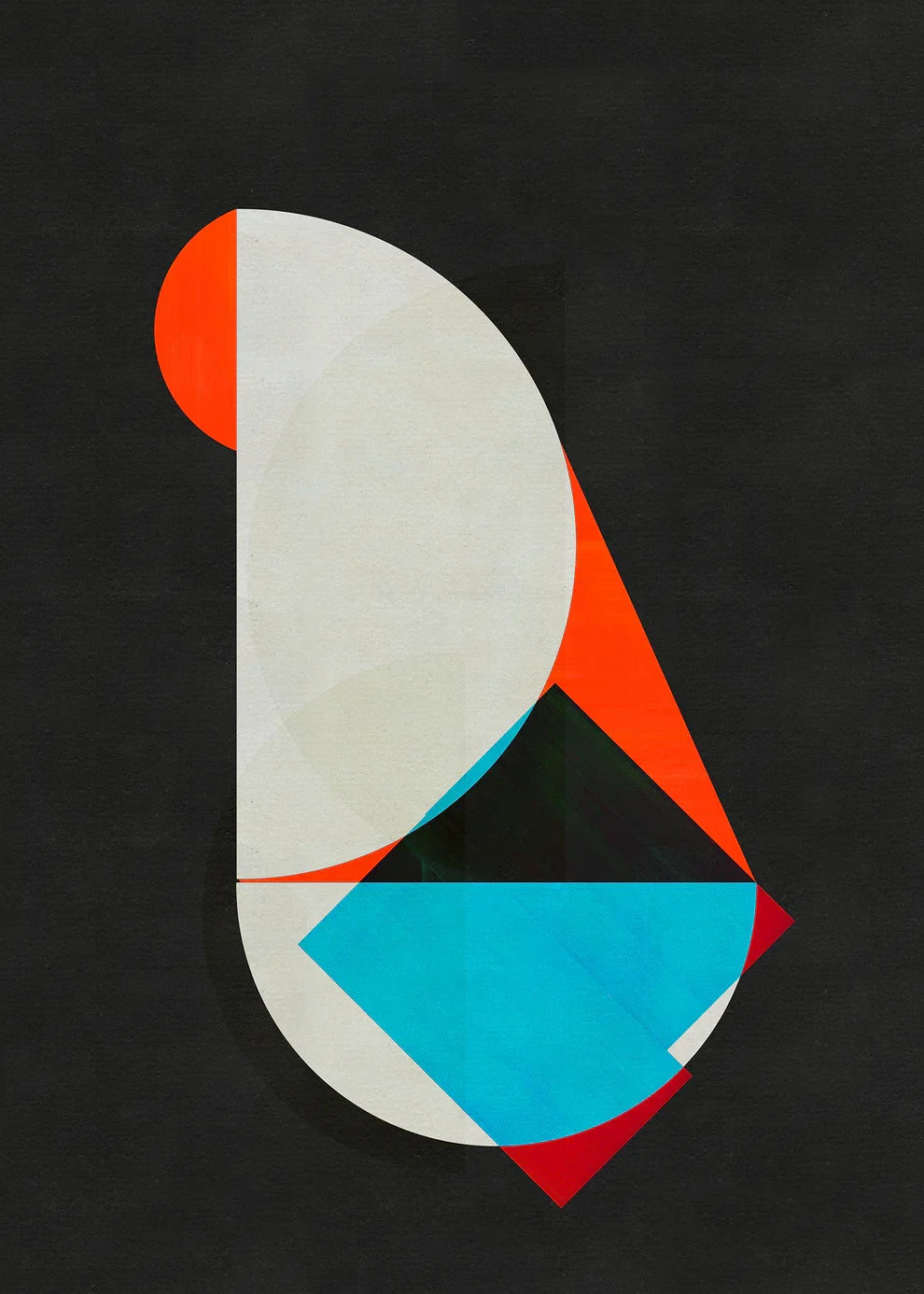 Geometric abstract print 959 by Jesús Perea. Artwork with fine texture featuring curved shapes and a textured black background.