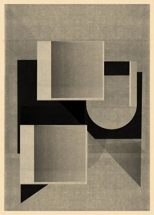 Jesús Perea minimalist abstract print 995 by Jesús Perea. Geometric artwork with fine texture, sharp angles, and subtle gradients in grey and black