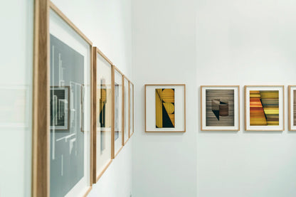 Original abstract mixed media artwork NS5 by Jesús Perea on a gallery wall