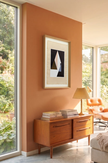 N169 original drawing by Jesús Perea, framed and hanging on a living room wall