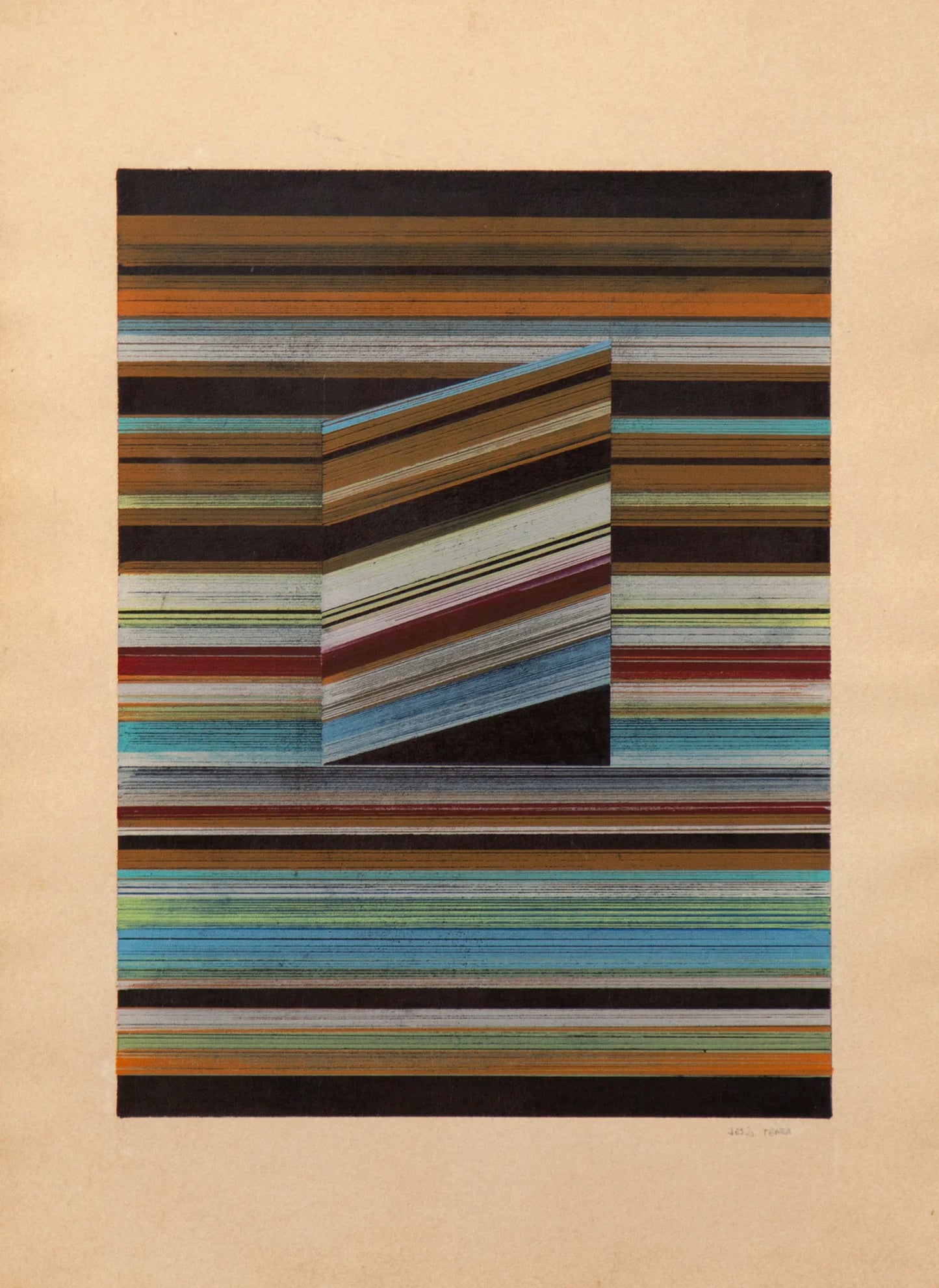 Original abstract drawing N185 by Jesús Perea with a colorful striped composition