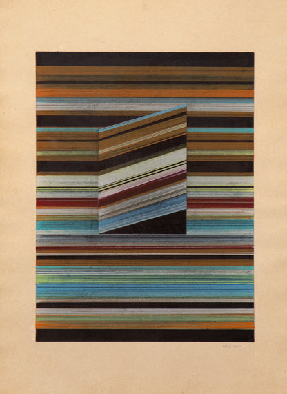 Original abstract drawing N185 by Jesús Perea with a colorful striped composition