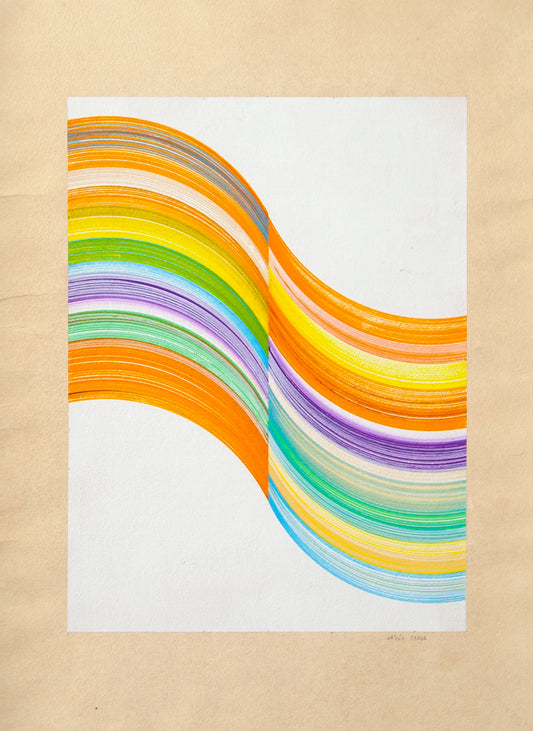 Original abstract drawing N174 by Jesús Perea with colorful composition on a beige background