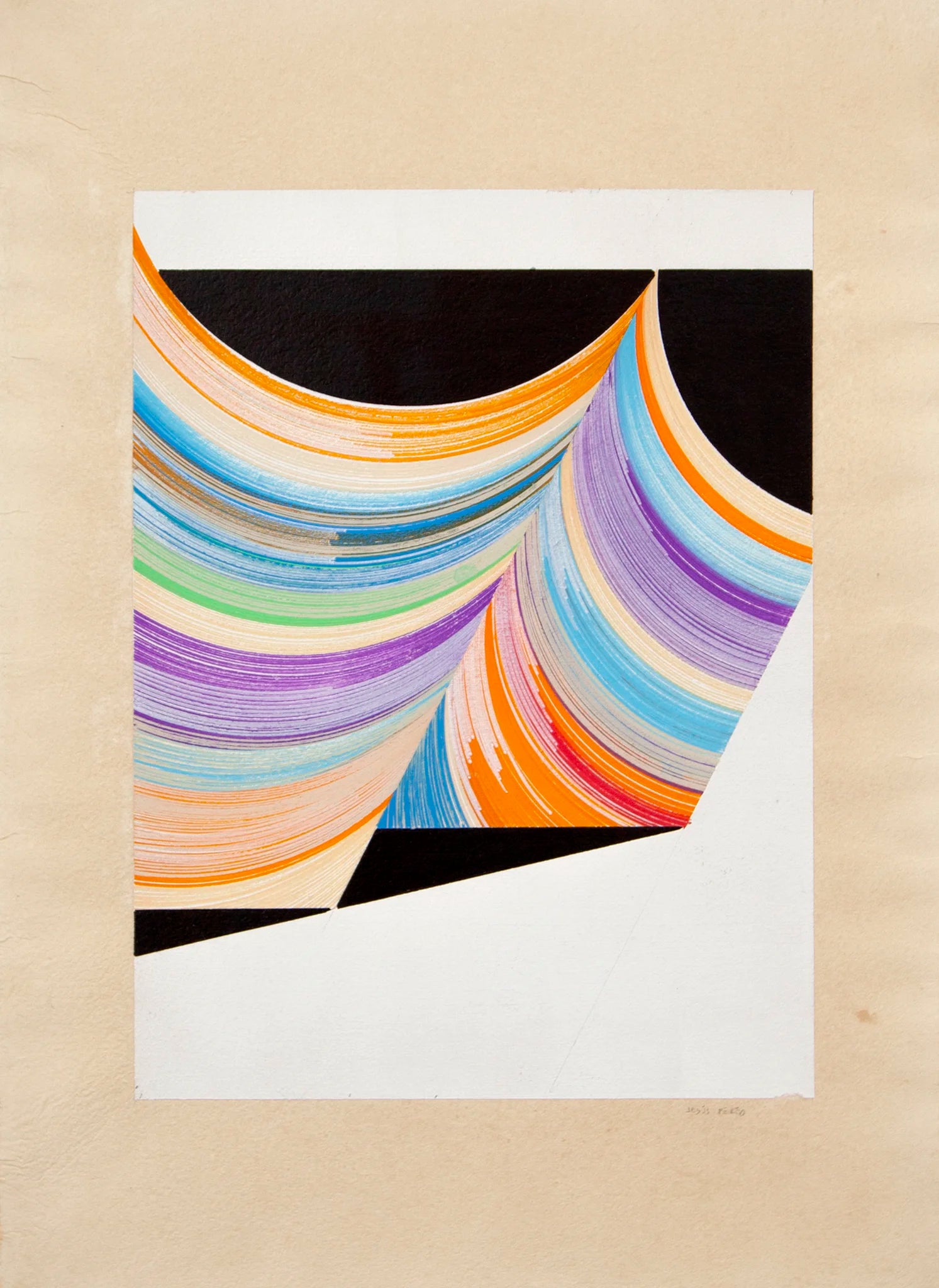 Original abstract drawing N176 by Jesús Perea with colorful composition on a beige background