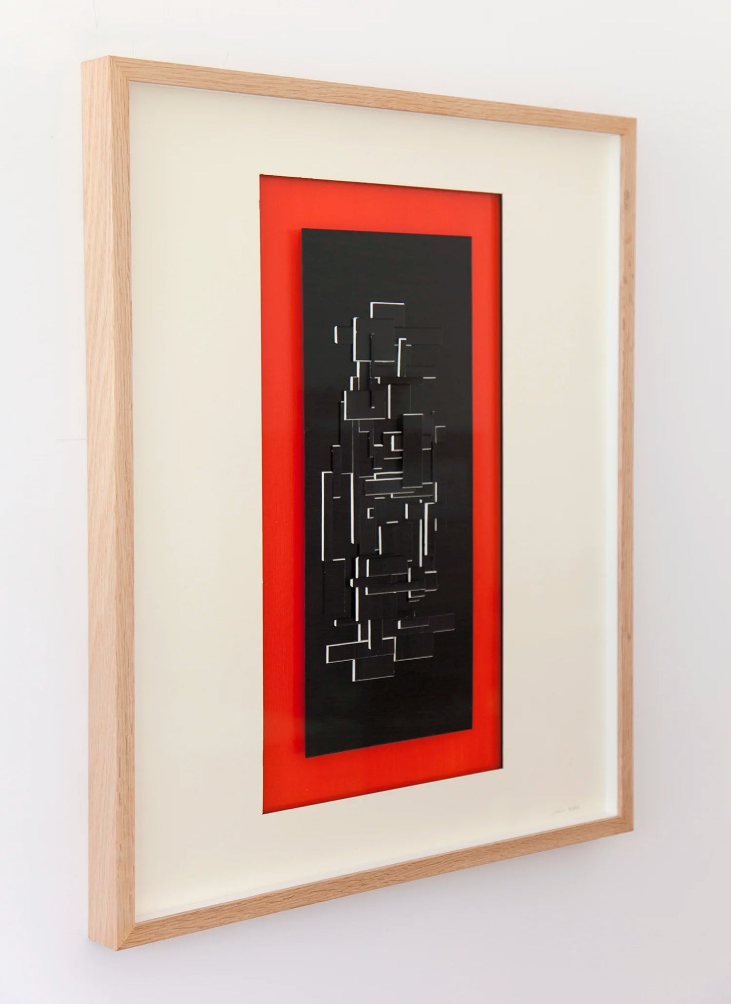 Original abstract mixed media artwork NS10 by Jesús Perea, framed, left view