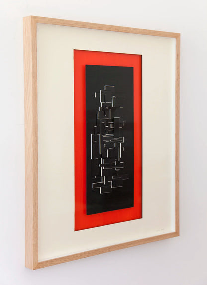 Original abstract mixed media artwork NS10 by Jesús Perea, framed, left view