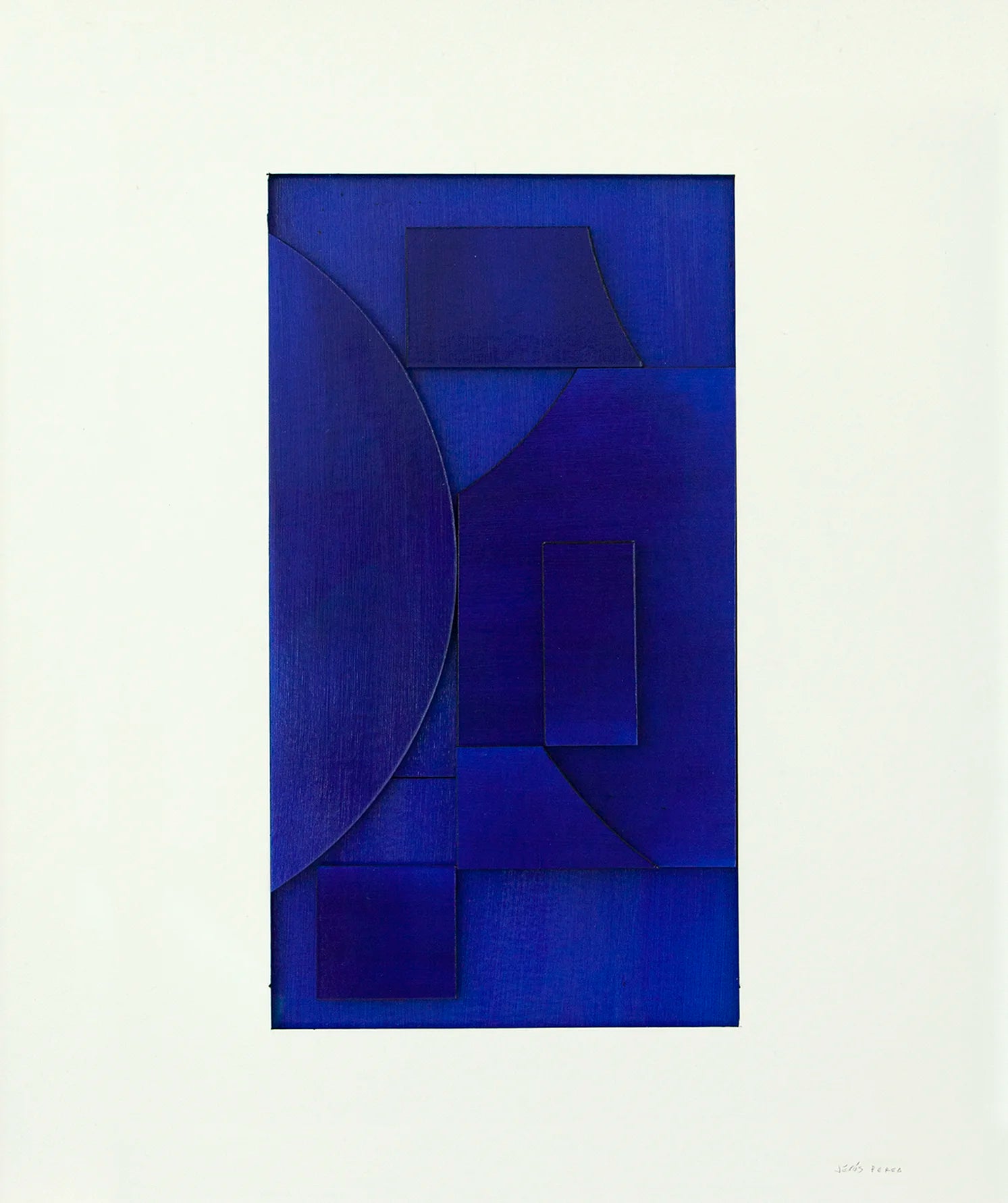 Original abstract mixed media artwork NS17 by Jesús Perea featuring layered blue shapes creating depth