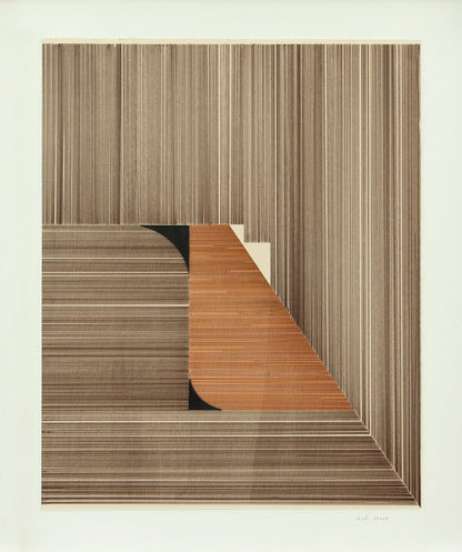 Original abstract mixed media artwork NS6 by Jesús Perea featuring a composition with brown lines combined with 2 black shapes