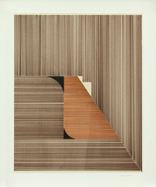 Original abstract mixed media artwork NS6 by Jesús Perea featuring a composition with brown lines combined with 2 black shapes