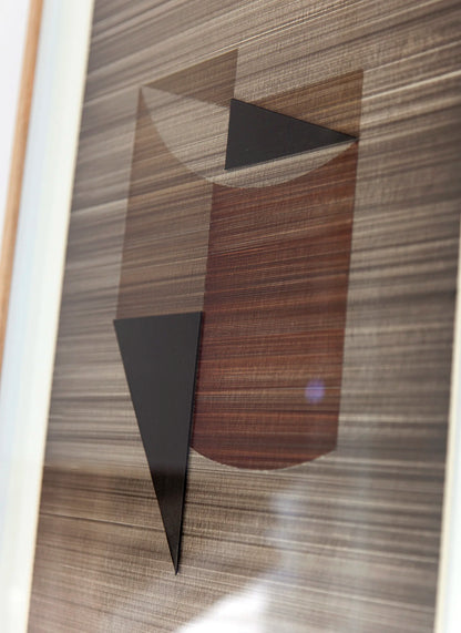 Original abstract mixed media artwork NS9 by Jesús Perea with horizontal lines in browns and black, detail