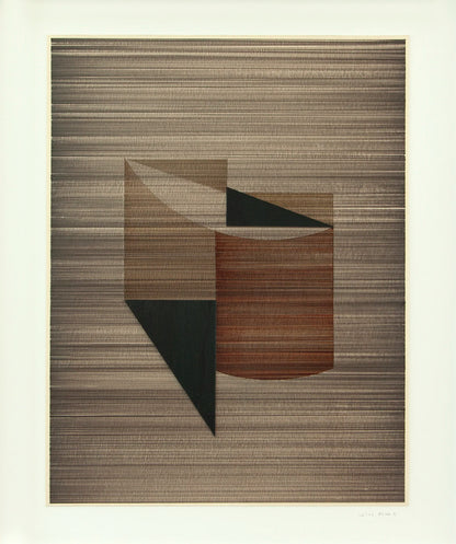Original abstract mixed media artwork NS9 by Jesús Perea with horizontal lines in browns and black